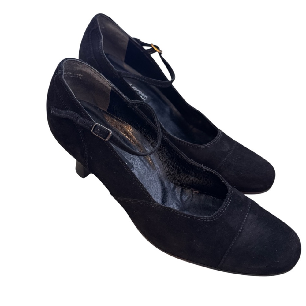Paul Green Black Suede Ankle Strap Kitten Heel Size 9